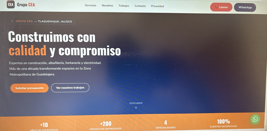 Página de inicio del sitio web de Grupo CEA