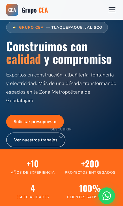 Vista móvil del sitio web de Grupo CEA