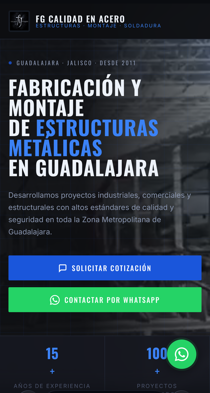 Sitio web de FG Calidad en Acero, desarrollado por Estudio JF